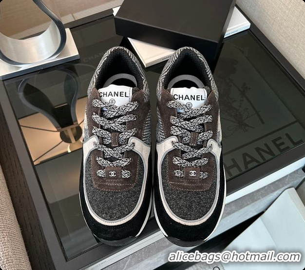 Buy Luxury Chanel Tweed Sneakers Black 6080802