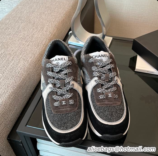 Buy Luxury Chanel Tweed Sneakers Black 6080802