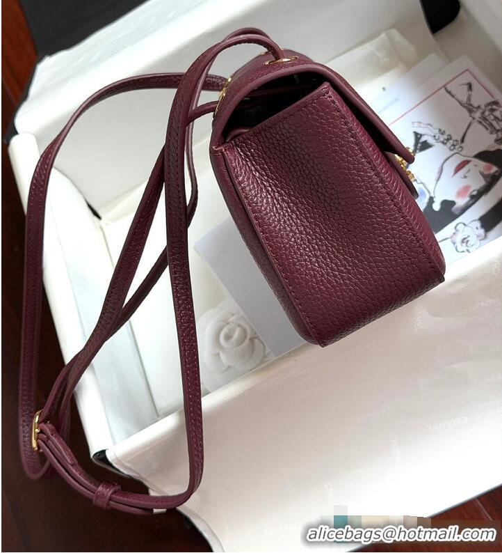 Shop Discount Chanel MINI FLAP BAG Grained Calfskin & Gold-Tone Metal AS6230 Burgundy FALL WINTER 2026 PRE-COLLECTION