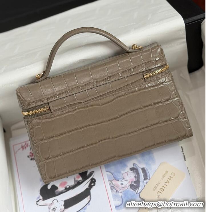 Well Crafted Chanel Métiers D'art Vanity with Chain Crocodile Embossed Calfskin AS6239 Dark Khaki/Gold 2026