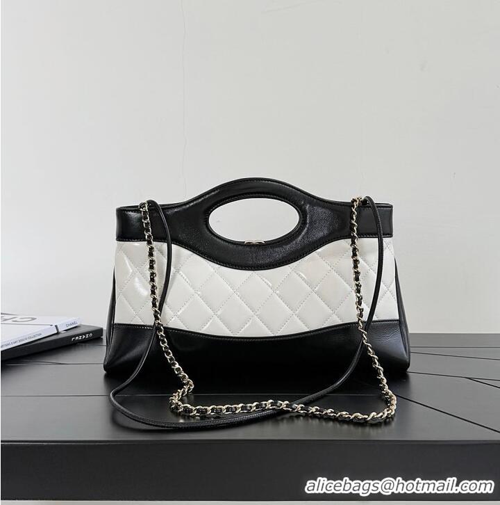 Luxury Cheap Chanel 31 Small Shopping Bag in Quilted Leather With Gold-Tone Metal AS6248 Black/White 2026