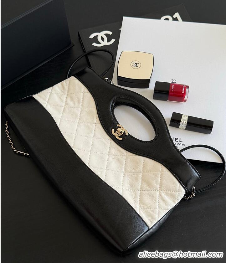 Luxury Cheap Chanel 31 Small Shopping Bag in Quilted Leather With Gold-Tone Metal AS6248 Black/White 2026