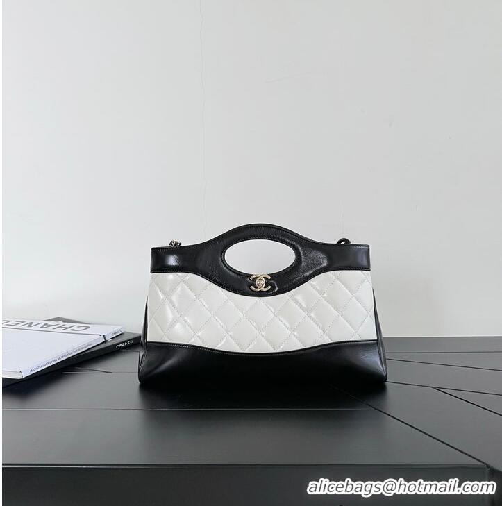 Luxury Cheap Chanel 31 Small Shopping Bag in Quilted Leather With Gold-Tone Metal AS6248 Black/White 2026