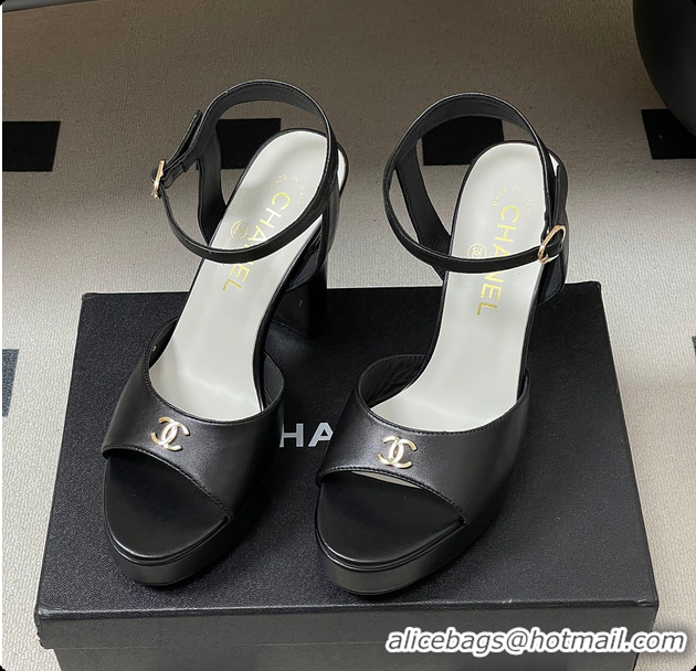 Buy Discount Chanel Sandals Sheepskin Black 6080805