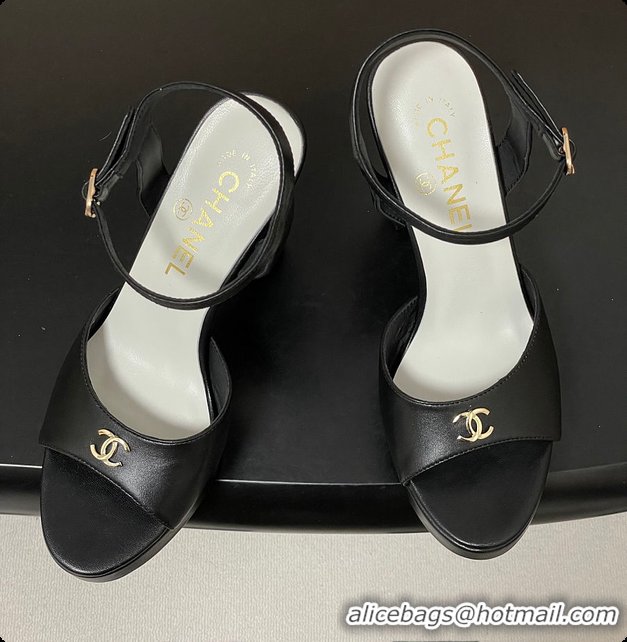 Buy Discount Chanel Sandals Sheepskin Black 6080805
