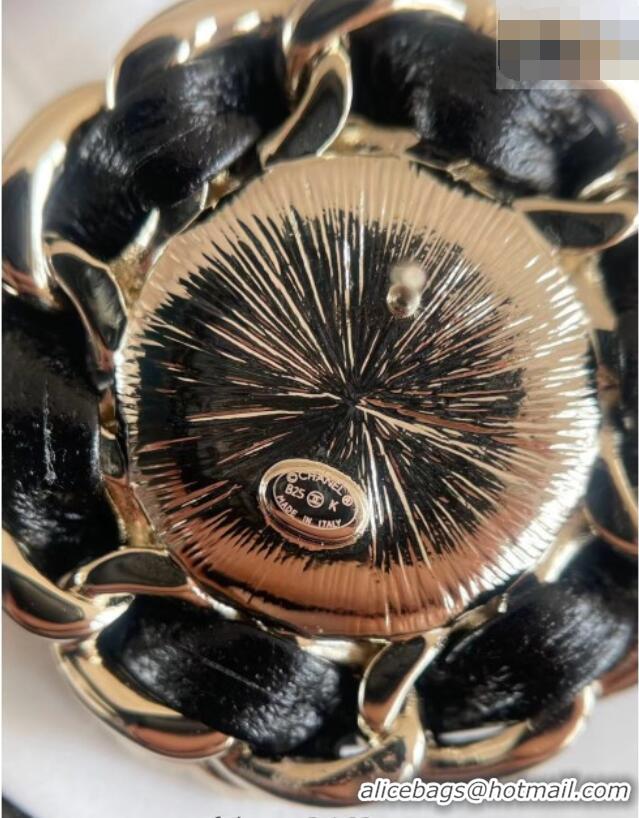 Top Grade Chanel Round Studs Earrings Leather 0109 Black 2026