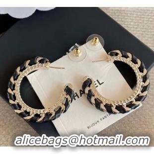 New Cheap Chanel Lambskin Chain Hoop Earrings CH013009 Black 2026