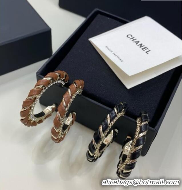 New Cheap Chanel Lambskin Chain Hoop Earrings CH013009 Black 2026