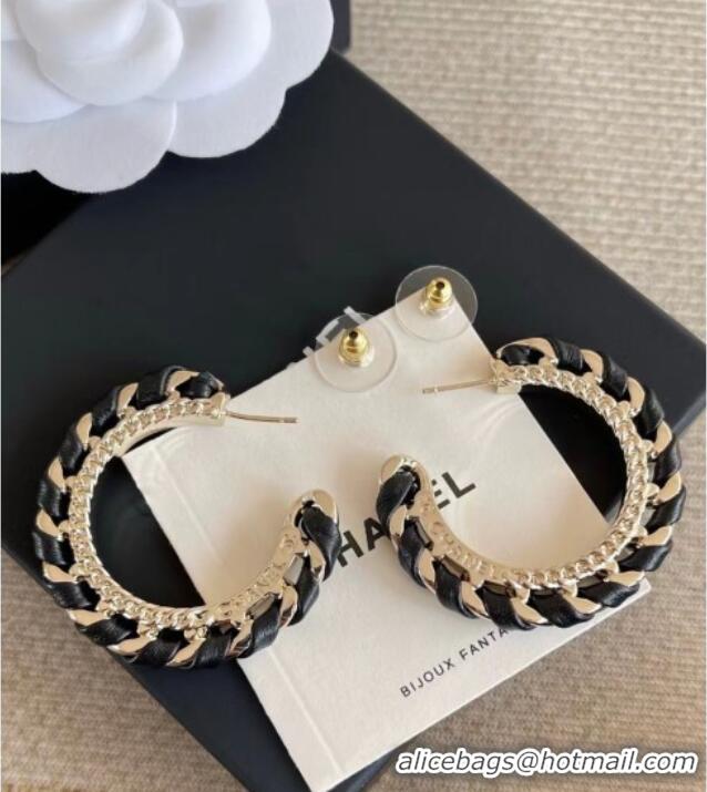 New Cheap Chanel Lambskin Chain Hoop Earrings CH013009 Black 2026