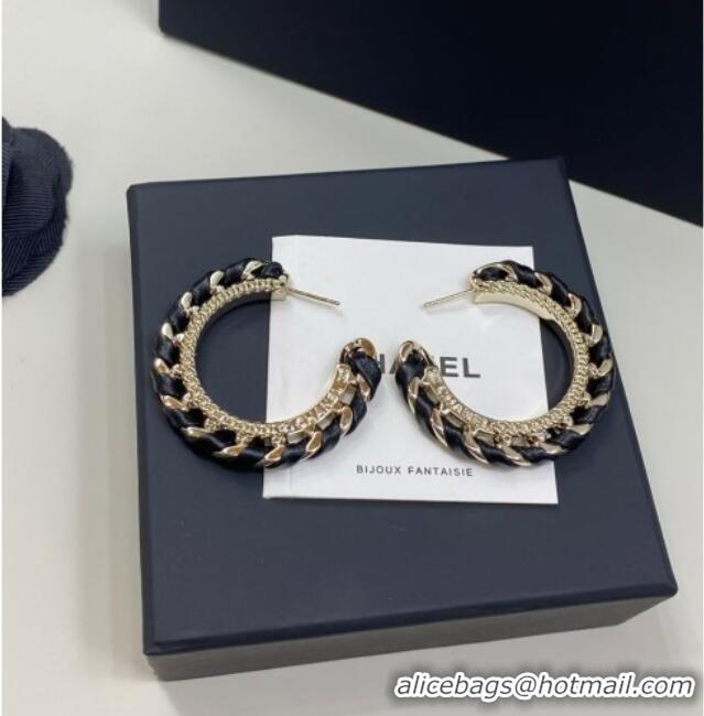 New Cheap Chanel Lambskin Chain Hoop Earrings CH013009 Black 2026