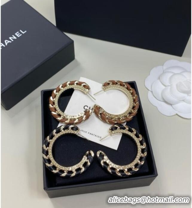 New Cheap Chanel Lambskin Chain Hoop Earrings CH013009 Black 2026