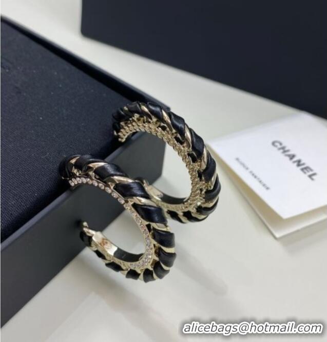 New Cheap Chanel Lambskin Chain Hoop Earrings CH013009 Black 2026