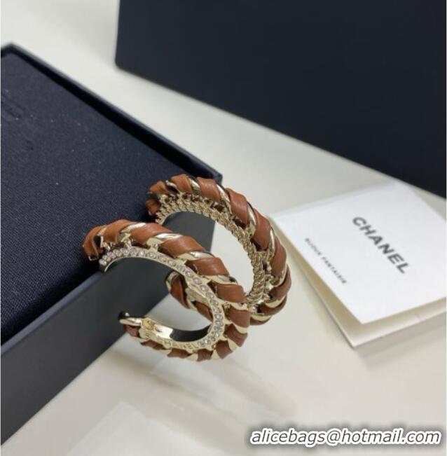 Trendy Design Chanel Lambskin Chain Hoop Earrings CH013010 Brown 2026