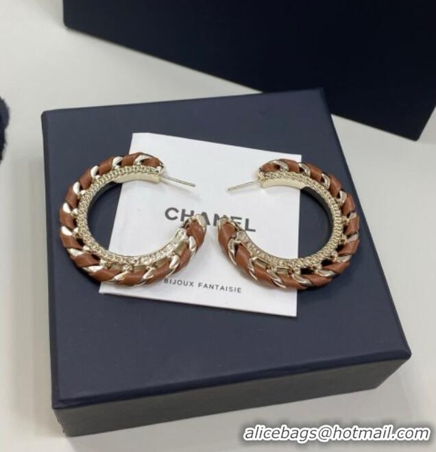 Trendy Design Chanel Lambskin Chain Hoop Earrings CH013010 Brown 2026