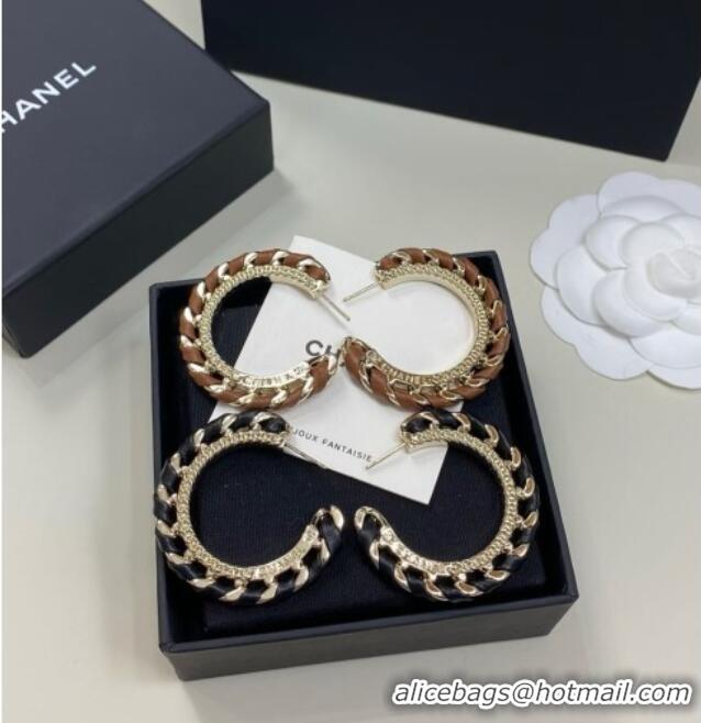Trendy Design Chanel Lambskin Chain Hoop Earrings CH013010 Brown 2026