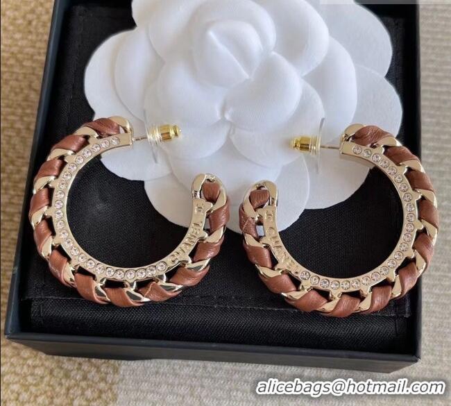 Trendy Design Chanel Lambskin Chain Hoop Earrings CH013010 Brown 2026