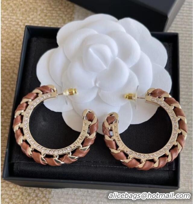 Trendy Design Chanel Lambskin Chain Hoop Earrings CH013010 Brown 2026