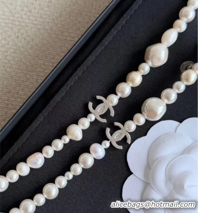 Stylish Discount Chanel Long Earrings CH080412 Silver/White 2026