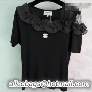 Buy Luxury Discount Chanel Wool Knit Top with Ruffles CH032423 Black 2026