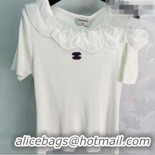 ​Well Crafted Chanel Wool Knit Top with Ruffles CH032423 White 2026