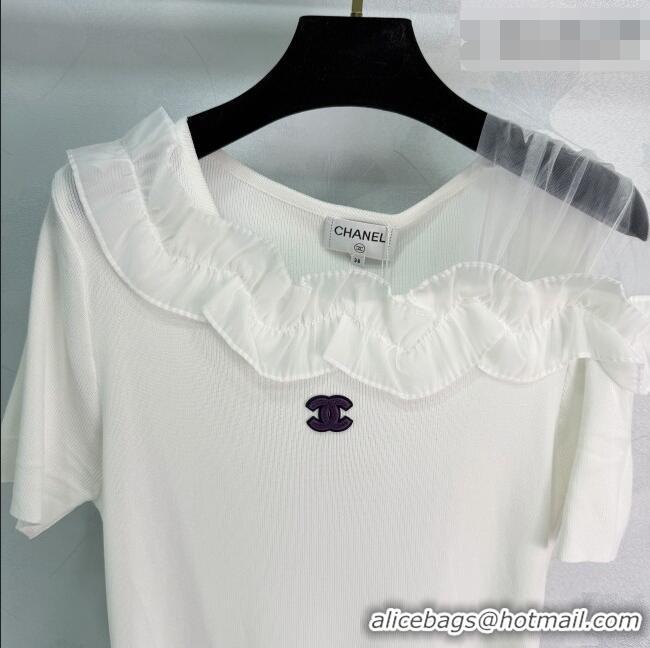 ​Well Crafted Chanel Wool Knit Top with Ruffles CH032423 White 2026