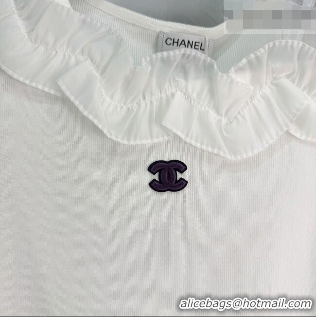​Well Crafted Chanel Wool Knit Top with Ruffles CH032423 White 2026