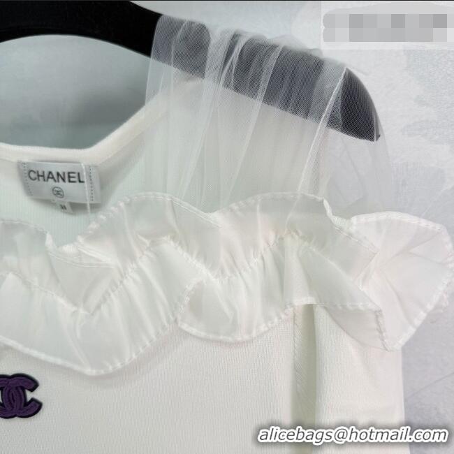 ​Well Crafted Chanel Wool Knit Top with Ruffles CH032423 White 2026