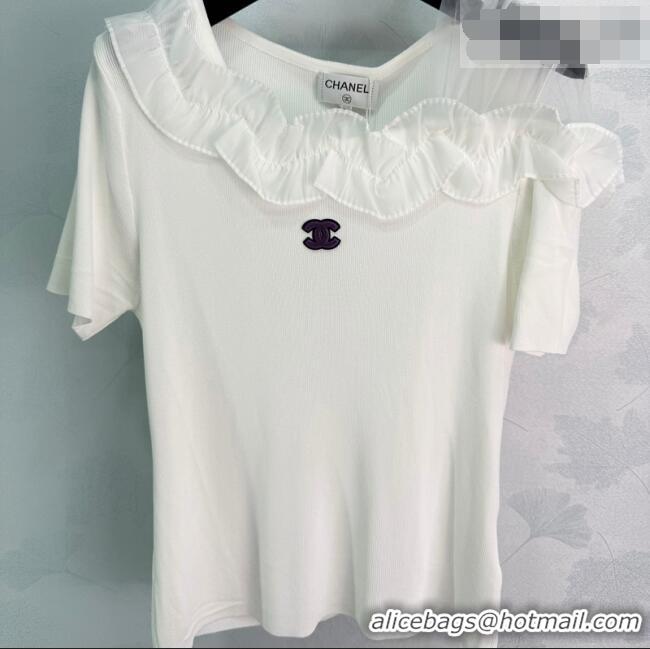 ​Well Crafted Chanel Wool Knit Top with Ruffles CH032423 White 2026