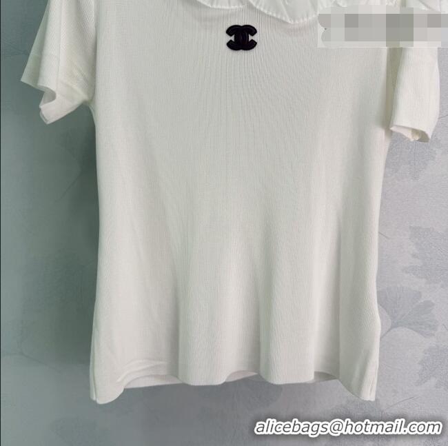 ​Well Crafted Chanel Wool Knit Top with Ruffles CH032423 White 2026