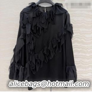 Sophisticated Discount Chanel Silk Ruffled Shirt CH032539 Black 2026