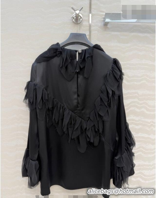 Sophisticated Discount Chanel Silk Ruffled Shirt CH032539 Black 2026