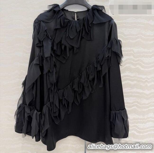 Sophisticated Discount Chanel Silk Ruffled Shirt CH032539 Black 2026