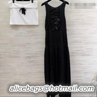 Buy Fashionable Chanel Silk Long Dress with Bow CH032557 Black 2026