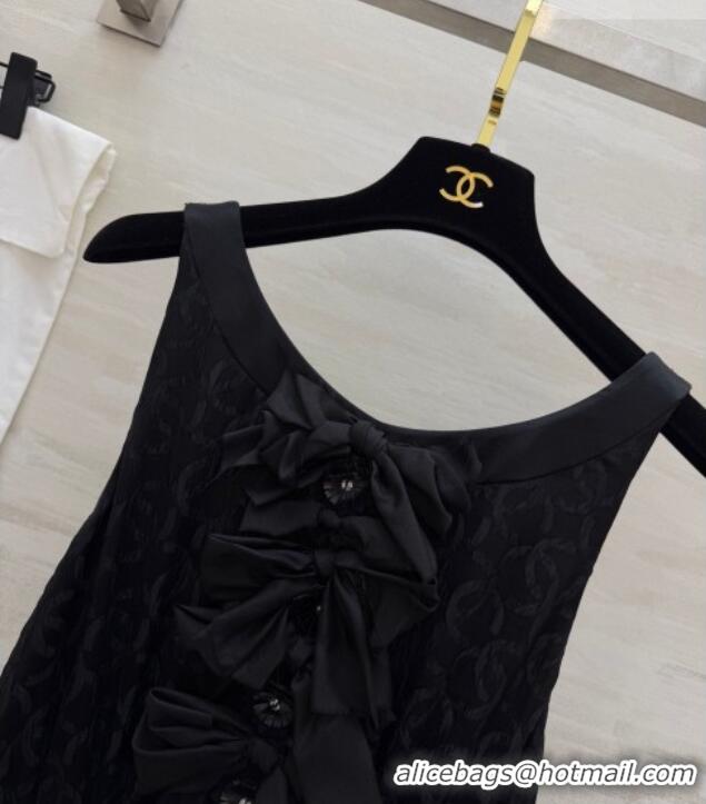 Buy Fashionable Chanel Silk Long Dress with Bow CH032557 Black 2026