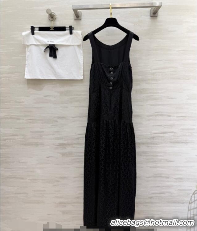 Buy Fashionable Chanel Silk Long Dress with Bow CH032557 Black 2026