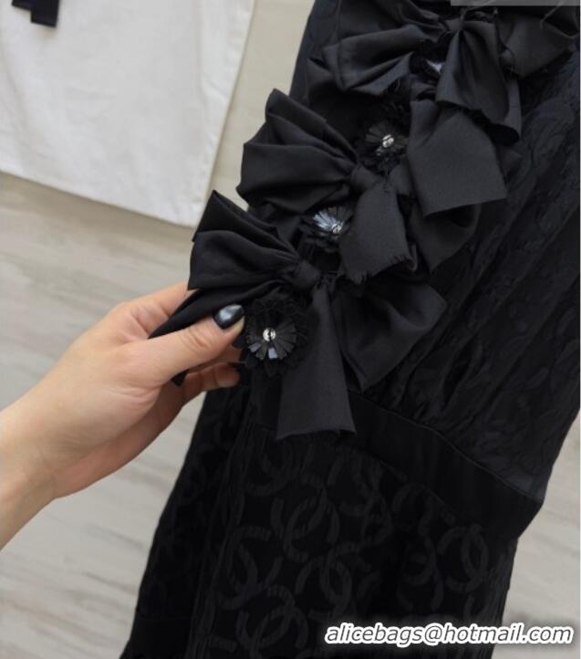 Buy Fashionable Chanel Silk Long Dress with Bow CH032557 Black 2026