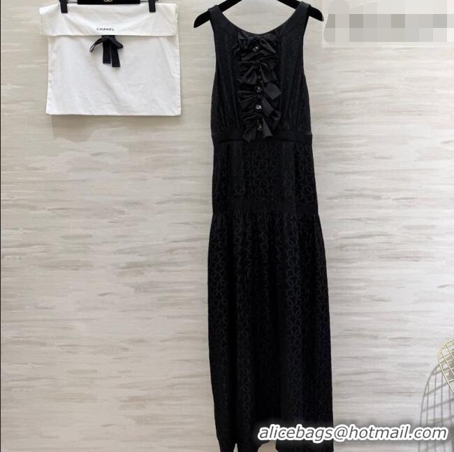 Buy Fashionable Chanel Silk Long Dress with Bow CH032557 Black 2026