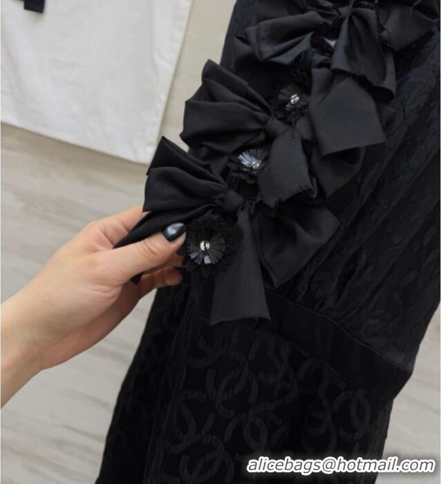 Buy Fashionable Chanel Silk Long Dress with Bow CH032557 Black 2026