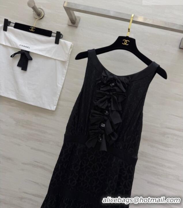 Buy Fashionable Chanel Silk Long Dress with Bow CH032557 Black 2026