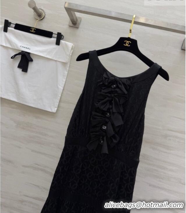 Buy Fashionable Chanel Silk Long Dress with Bow CH032557 Black 2026