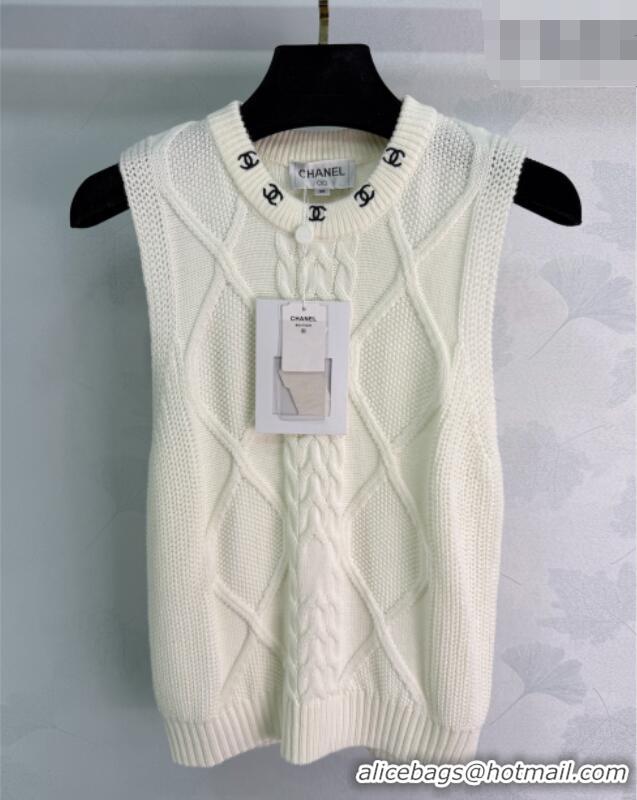 Free Shipping Cheap Chanel Wool Cashmere Knit Vest CH042203 White 2026