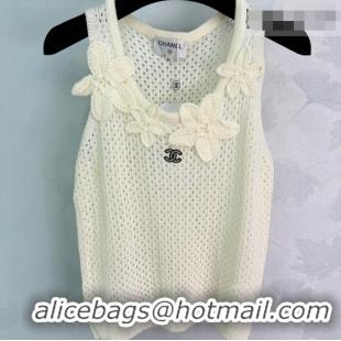Best Price Chanel Wool Blend Knit Vest with Bloom CH042206 White 2026