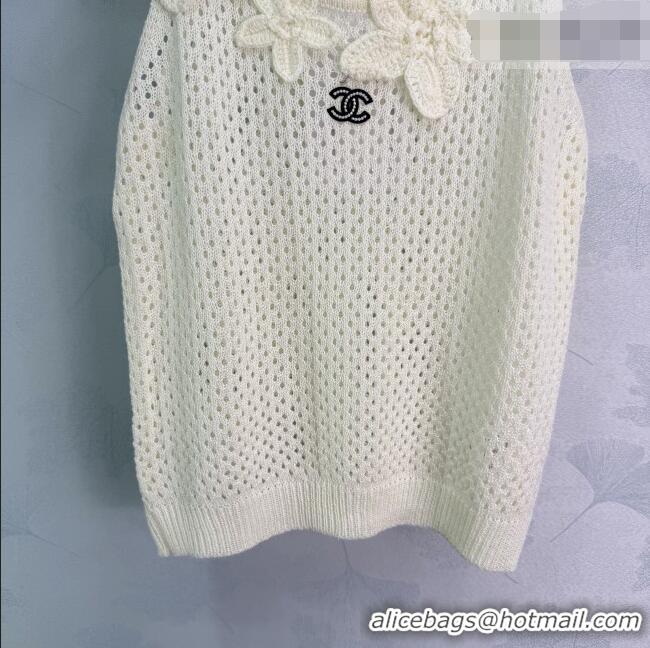 Best Price Chanel Wool Blend Knit Vest with Bloom CH042206 White 2026