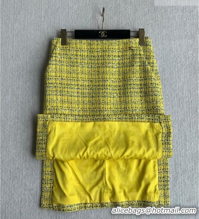 Buy Fashionable Chanel Tweed Skirt CH042222 Yellow 2026