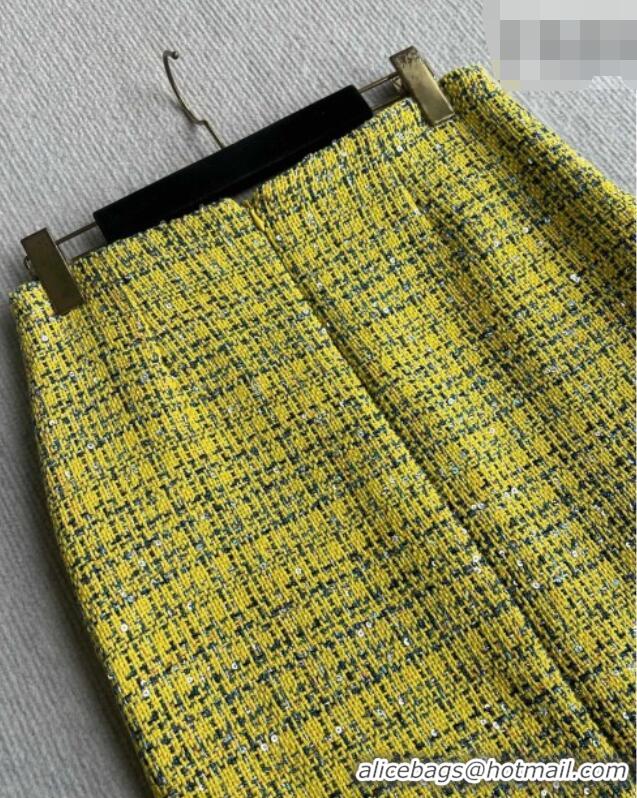 Buy Fashionable Chanel Tweed Skirt CH042222 Yellow 2026