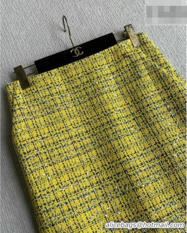 Buy Fashionable Chanel Tweed Skirt CH042222 Yellow 2026