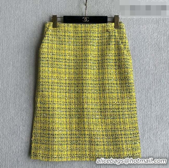 Buy Fashionable Chanel Tweed Skirt CH042222 Yellow 2026