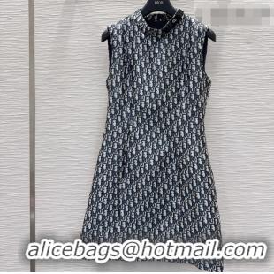 Trendy Design Dior Oblique Dress with Neck Bow DR032410 Blue 2026