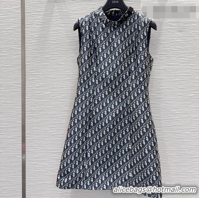 Trendy Design Dior Oblique Dress with Neck Bow DR032410 Blue 2026