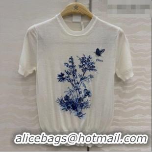 Famous Brand Dior Embroidered Wool Knit Top DR032414 White/Blue 2026